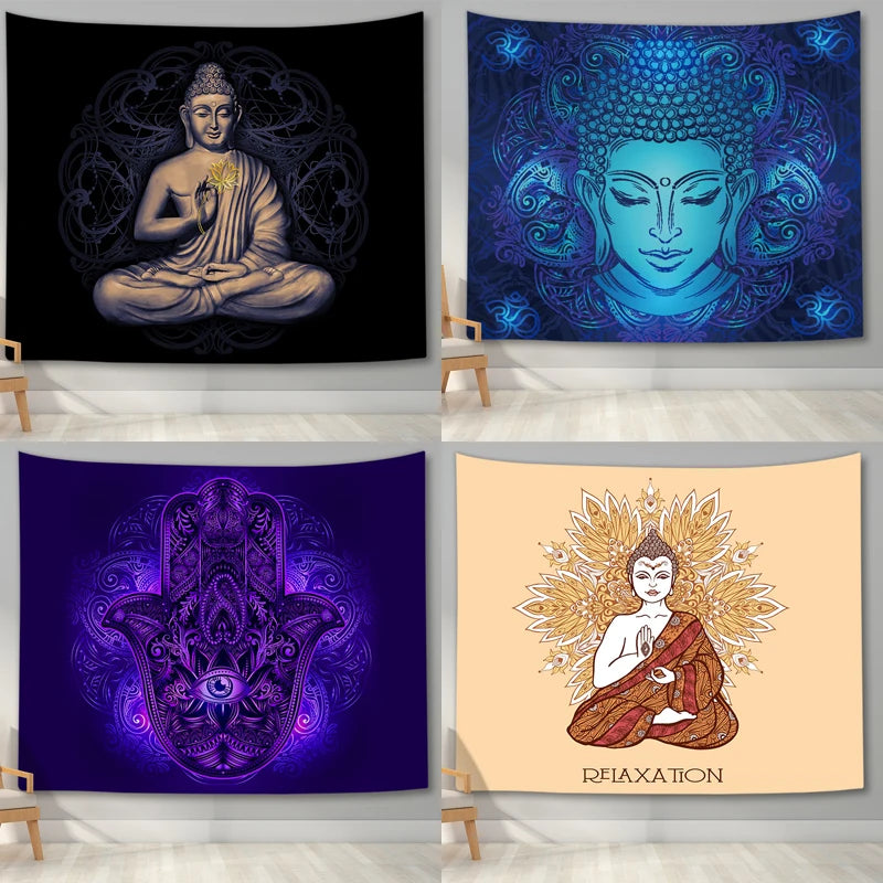 Tapiz de Buda para colgar en la pared, meditador, siete chakras, indio, bohemio, decorativo, hoja de Mandala, sofá, manta, carpa de Yoga psicodélica