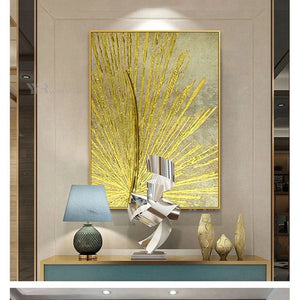 Gold Decor Oil Painting Modern Home Living Room Abstract Unique Art Mural Handmade Gold Foil Luxury Canvas Wall Aesthetic Poster