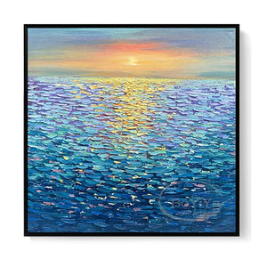 Blue Sea Sunset   Handmade Oil Painting  Abstract  Painting Home  Decoration  For  Bedroom Restaurant Living Room Mural Painting