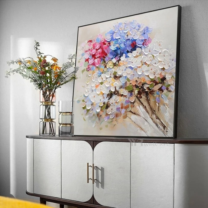 Home Decor Supplies 3D Texture Mural Wall Art Canvas Abstract Acrylic Floral Handmade Oil Painting for Dining Room Bedroom Study