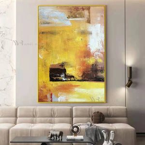 Vertical Wall Decoration Oil Painting Abstract Yellow Art Mural 100% Hand-Painted Modern Minimalist Home Hotel Aesthetics Canvas