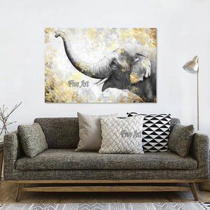 High Quality Added Gold Foil Elephant Animal Oil Painting Luxury Decoration For Home Hand-painted Picture Canvas Art Unframed