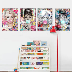 Póster de Hepburn con imágenes impresas de Marilyn Monroe, chicle, arte callejero, arte Pop, pintura en lienzo, decoración del hogar, Mural artístico de pared de habitación para mujer