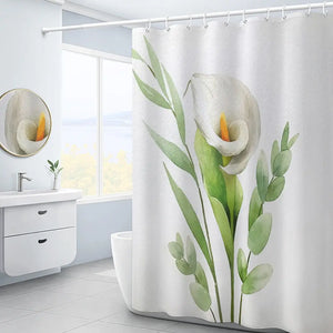 Purple Hydrangea Flower White Shower Curtain Landscape 3D Green Plant Waterproof Polyester Bathroom Curtains Bath Screen Decor