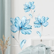 Carica l&#39;immagine nel visualizzatore della Galleria, Light Blue Flowers Wall Decals Floral Wall Stickers Removable DIY Murals Bedroom Living Room TV Background Home Decoration