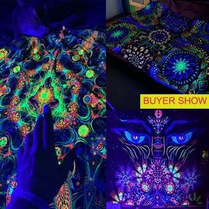 Tapiz de elefante con Mandala fluorescente reactivo UV, Hippie, psicodélico, calavera, cielo estrellado, tela para colgar en la pared, decoración Bohemia para la habitación del hogar