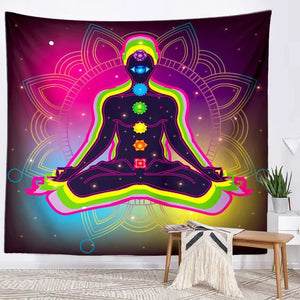 Estatua de Buda indio, tapiz de 7 chakras para meditación, tapices de Mandala para colgar en la pared, tela de pared, Yoga psicodélico, colgante de pared