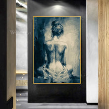 Laden Sie das Bild in den Galerie-Viewer, Wall Art Decor Oil Painting 100% Handmade Canvas Poster Abstract Girl Back Hanging Picture Sofa Salon Porch Bedroom Custom Mural