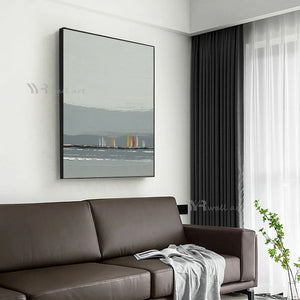 Modern Minimalist Grey Seascape Abstract Painting Wall Decor Art Mural Handmade Canvas Oil Painting Living Room Bedroom Porch