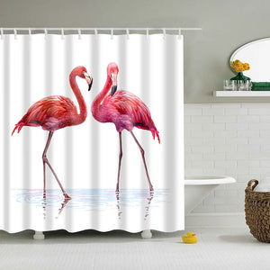 Neuer bunter Duschvorhang, umweltfreundlicher Flamingo-Pflanzen-Blumen-Muster-Vorhang, 100 % Polyesterfaser, Bad-Dekor-Duschvorhang