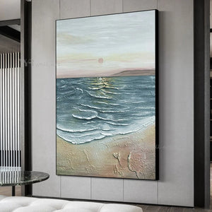 3D Texture Canvas Art Mural Abstract Seascape Handmade Oil Painting Wall Decoration Poster Living Room Bedroom Restaurant Hotel