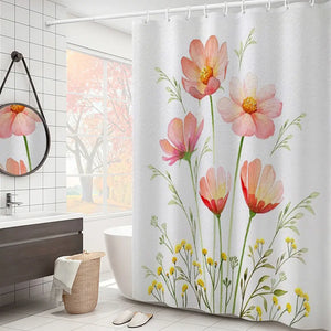 Lila Hortensie Blume Weiß Duschvorhang Landschaft 3D Grüne Pflanze Wasserdicht Polyester Badezimmer Vorhänge Bad Bildschirm Dekor