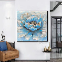 Cargar imagen en el visor de la galería, 3D Texture Abstract Blue Flower Decoration Poster Handmade Oil Painting Wall Art Picture Living Room Restaurant Bedroom Mural