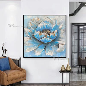 3D Texture Abstract Blue Flower Decoration Poster Handmade Oil Painting Wall Art Picture Living Room Restaurant Bedroom Mural