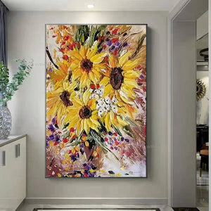 Handmade Sunflower Oil Painting Floral Famous Painting Copy Wall Art Canvas Decorative Mural for Living Room Bedroom Restaurant