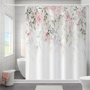 Badezimmer-Vorhang mit Schmetterlings-Blumenmuster, eleganter Duschvorhang mit Rückseite, Badezimmer-Polyester, wasserdichter Stoffbesatz, Haken, Badvorhang