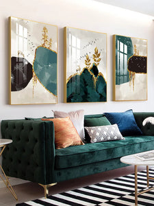 Abstract Golden Deer Tree Wall Pictures Modern Canvas Painting Blue Bird Poster Print Wall Art For Living Room Bedroom Nordic