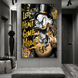 Pósteres e impresiones artísticos de Graffiti dorado de caza del Pato Donald, pinturas de lujo de moda de Disney en la pared, imágenes artísticas decorativas