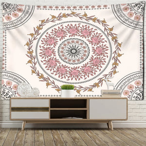 Pink Flowers Mandala Tapestry Wall Hanging Bohemian Hippie Aesthetics Room Art Home Decor Background Cloth