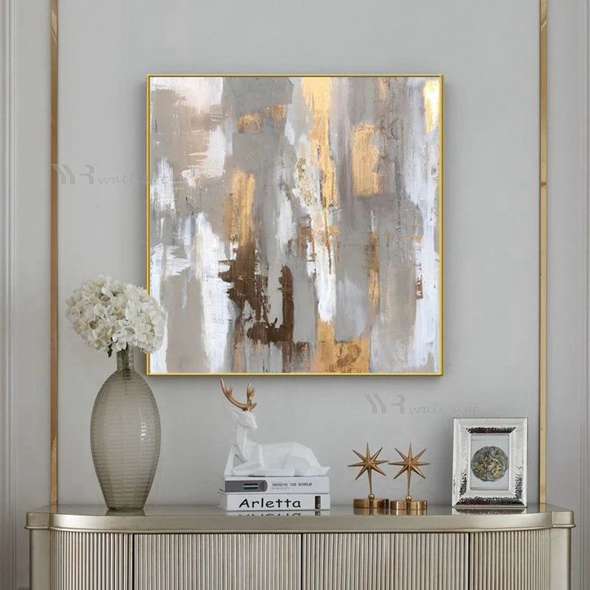 New Abstract Gold Foil Oil Painting Handmade Art Decoration Canvas Picture Modern Home Hotel Restaurant Wall Art Hanging Poster