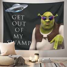 Cargar imagen en el visor de la galería, Tapiz divertido Get Out of My Swamp Meme, tapices Shrek para colgar en la pared, para dormitorio, universidad, decoración del hogar