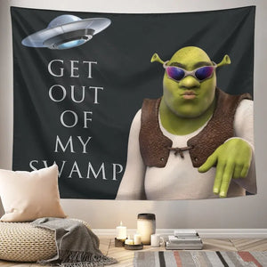 Tapiz divertido Get Out of My Swamp Meme, tapices Shrek para colgar en la pared, para dormitorio, universidad, decoración del hogar