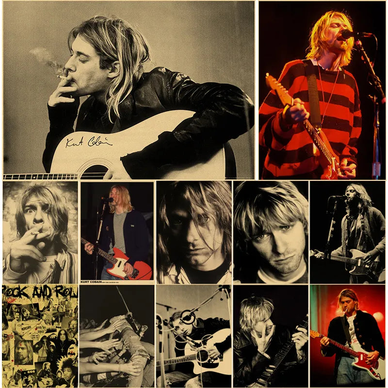 Cantante Kurt Cobain Retro Poster Stampe e manifesti su carta Kraft DIY Vintage Home Room Bar Cafe Decor Estetica Arte Pittura murale