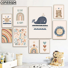 Загрузите изображение в программу просмотра галереи, Настенные постеры в стиле бохо, лев, медведь, холст, картина, солнце, радуга, художественные принты, детский постер, скандинавские настенные картины, украшение для детской комнаты