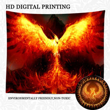 Cargar imagen en el visor de la galería, Tapiz de Fénix de fuego para colgar en la pared, decoración de habitación, arte de pájaro volador con llamas, tapiz estético de tela grande, decoración para dormitorio y hogar