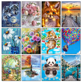 Pintura de diamante 5D DIY, Kit de punto de cruz de flores y paisaje de animales, bordado redondo completo, arte mosaico, imagen decorativa de diamantes de imitación