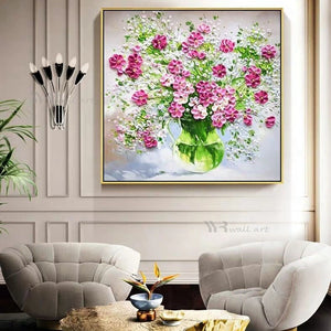 Canvas Oil Painting Home Decor Poster Handmade Flowers Knife Painting Wall Art Hanging Picture for Dining Room Kitchen Bedroom