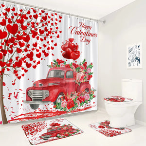 Valentine's Day Shower Curtain Set Pink Red Heart Balloon Romantic Lovers Girl Bathroom Decor Non-Slip Rug Bath Mat Toilet Cover