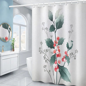 Cortina de ducha blanca con flor de hortensia púrpura, paisaje 3D, planta verde, cortinas de baño de poliéster impermeables, decoración de pantalla de baño
