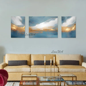 3 Panel Canvas Art, Gold Foil Abstract Modern Paintings, Acrylic Designs, Pictures Wall For Living Room Home Interior Decor