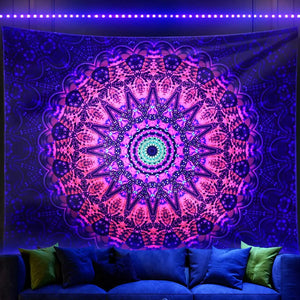 Blacklight Mandala Tapestry Bohemian Hippie Room Decor Estetico UV Reattivo Yoga Meditazione Arazzo da appendere a parete per camera da letto