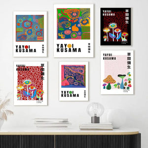 Yayoi Kusama Bird Mushroom Eye Exhibition Wall Art Canvas Painting Nordic Posters and Prints Wall Pictures for Living Room Decor