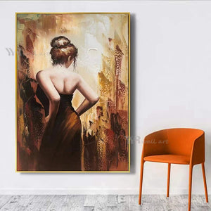 Handmade Oil Painting on Canvas Character Portrait Beauty Back Modern Wall Art Picture Interior Home Decor Living Room Bedroom