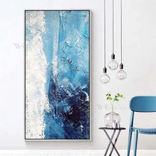 Carica l&#39;immagine nel visualizzatore della Galleria, Nordic Blue Seascenery Waves Wall Picture For Proch Handmade Oil Painting On Canvas Art Hanging Poster For Living Room Bedroom