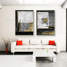 Load image into Gallery viewer, 2 pieces Modern Abstract Gold Picture On The Wall Handmde Black Texture Oil Painting On Canvas Hanging Picture For Living Room