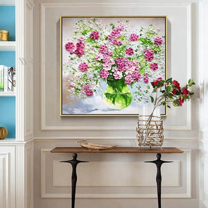 Canvas Oil Painting Home Decor Poster Handmade Flowers Knife Painting Wall Art Hanging Picture for Dining Room Kitchen Bedroom