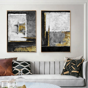 2 pieces Modern Abstract Gold Picture On The Wall Handmde Black Texture Oil Painting On Canvas Hanging Picture For Living Room