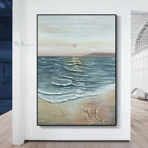 3D Texture Canvas Art Mural Abstract Seascape Handmade Oil Painting Wall Decoration Poster Living Room Bedroom Restaurant Hotel