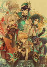 Charger l&#39;image dans la galerie, Affiche rétro de personnage Genshin Impact, impression en papier Kraft, peinture murale d&#39;art de voyage, décoration de salle de maison, Bar et café, 2023