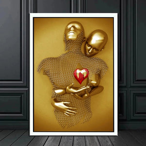 Statua di figura in metallo Arte romantica della parete Pittura su tela astratta Amanti Scultura Poster Stampe Immagini Soggiorno Decorazioni per la casa