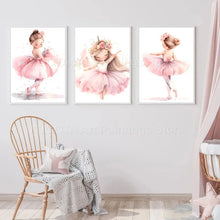 Carica l&#39;immagine nel visualizzatore della Galleria, Pink Girl Unicorn Ballerina Butterfly Nursery Wall Art Canvas Painting Nordic Poster e stampe Immagini Baby Kids Room Decor
