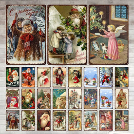 Retro Natale Vintage Babbo Natale Piastra metallica Targhe in metallo Decorazioni da parete Poster artistici Targa shabby Man Cave Bar Club Decorazione