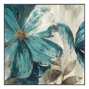 Nordic Modern Abstract Large Blue Flowers Pure Handmade Oil Painting For Home Decoration  Bedroom  Dining Room Living Room Mural