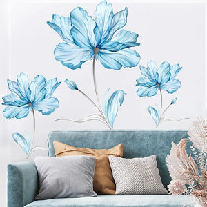 Hellblaue Blumen-Wandaufkleber, florale Wandaufkleber, abnehmbare DIY-Wandbilder, Schlafzimmer, Wohnzimmer, TV-Hintergrund, Heimdekoration