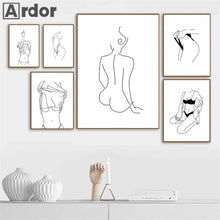 Load image into Gallery viewer, Minimalist Sexy Woman Line Draw Wall Art Poster Naked Body Art Print Black And White Canvas Painting Nordic Pictures Home Decor