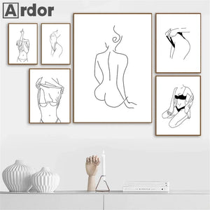 Póster minimalista de arte de pared con dibujo de línea de mujer Sexy, impresión de arte corporal desnudo, pintura en lienzo en blanco y negro, imágenes nórdicas para decoración del hogar